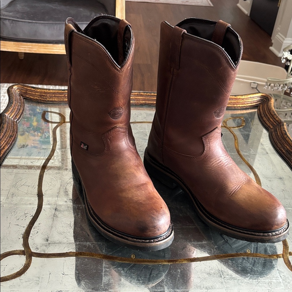 Men's Brown Leather Work Boots - Picture 2 of 8
